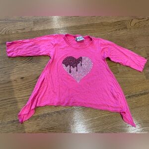 DORI CREATIONS Long Sleeve Shirts with heart stones designs pink and silver 2T